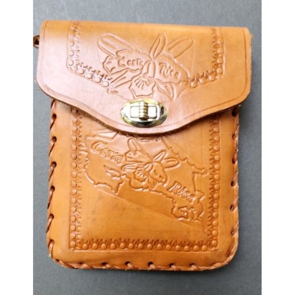 Tooled Costa Rica Coin Purse Passport Pouch Small Shoulder Leather Bag Souvenir - Picture 10 of 14